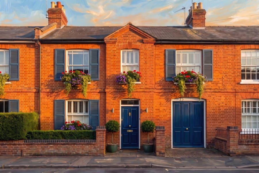 Oil painting of a terraced house