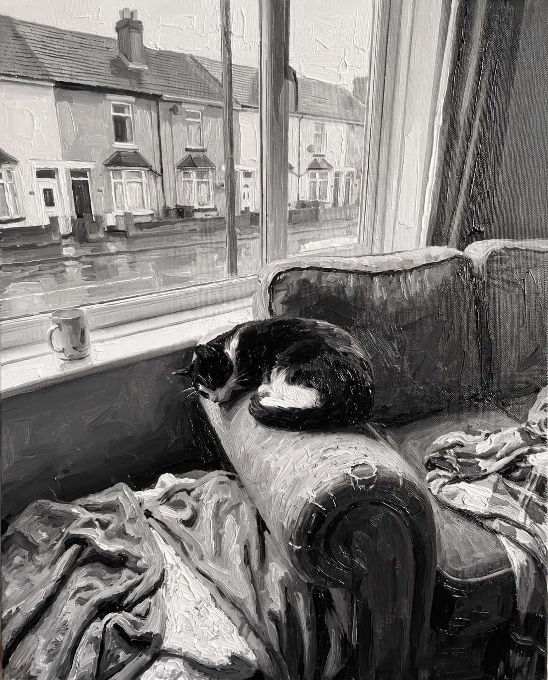 The same cat hand-painted in oil on canvas