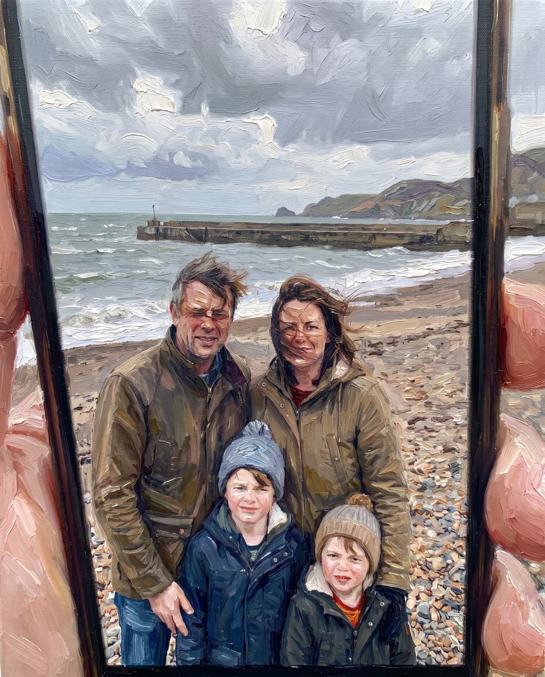 The same family group hand-painted in oil on canvas