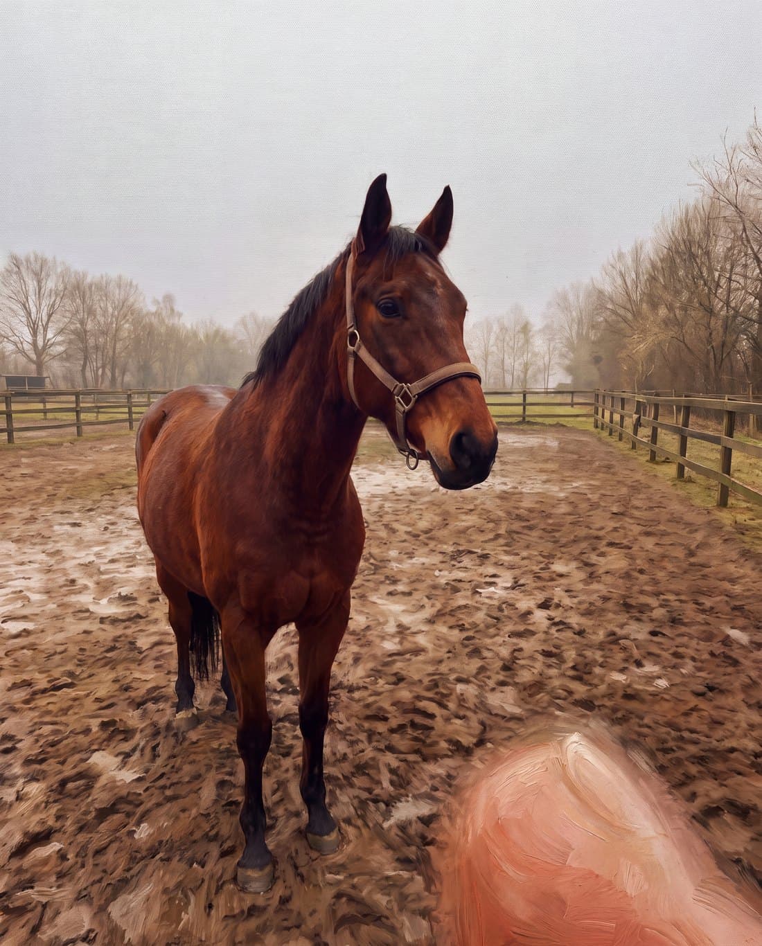 The same horse hand-painted in oil on canvas
