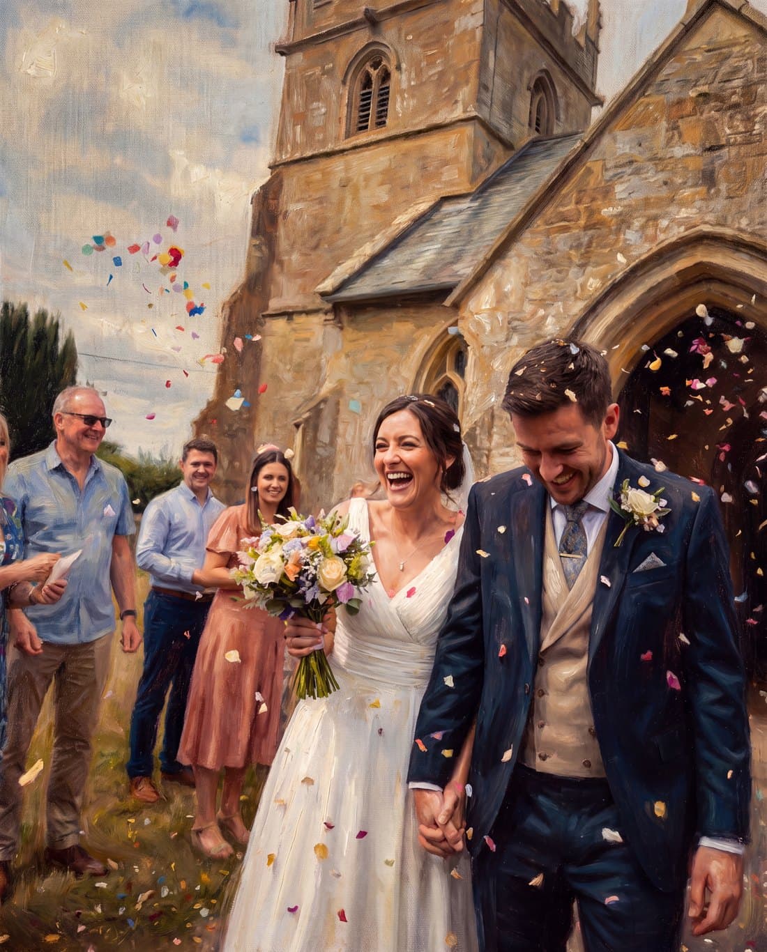 The same bride and groom hand-painted in oil on canvas