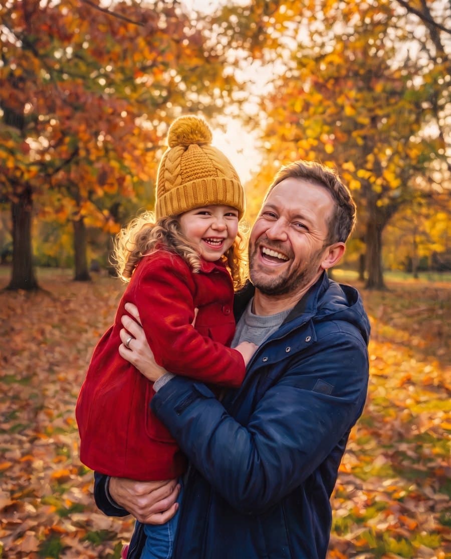 Oil painting of a father and his daughter