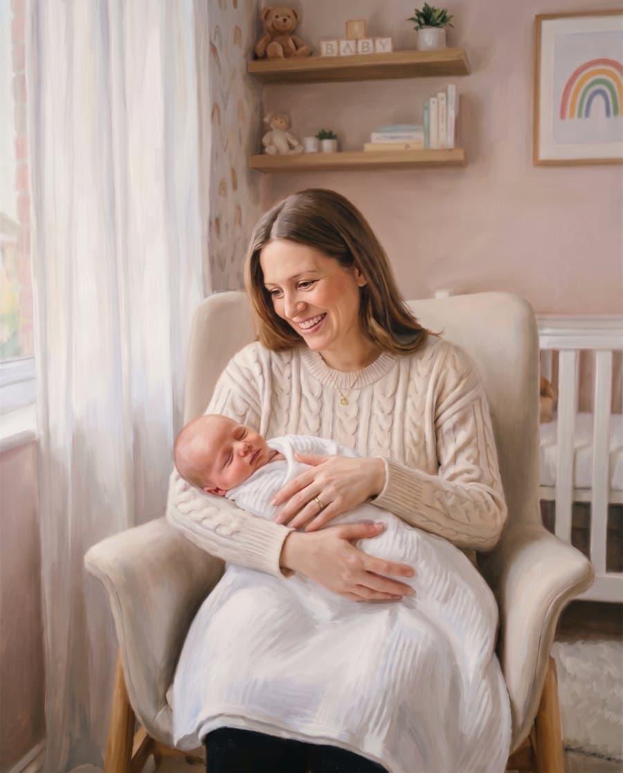 Oil painting of a newborn baby