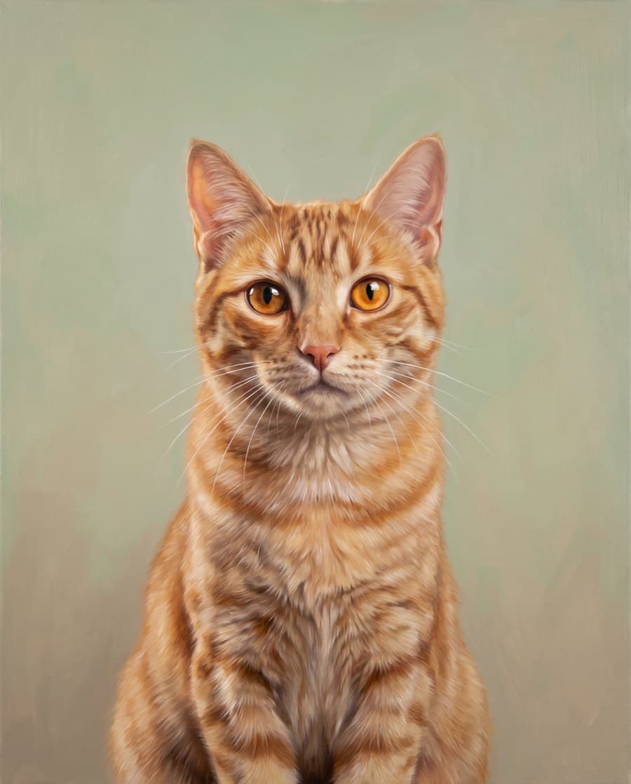 A ginger cat hand-painted in oil on canvas from the owner's photograph