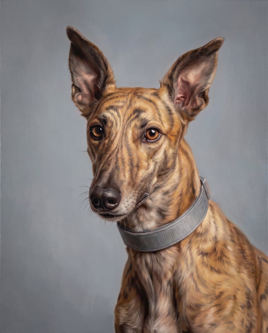 Oil painting of a greyhound