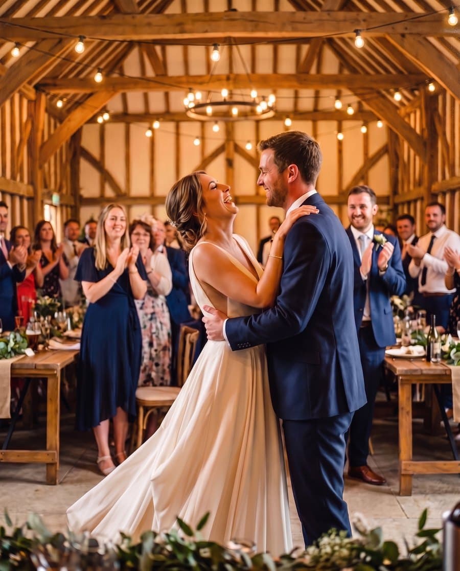 A first dance hand-painted in oil on canvas from a wedding photograph