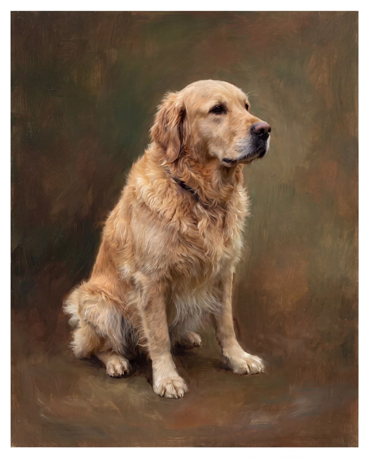The same dog hand-painted in oil on stretched canvas