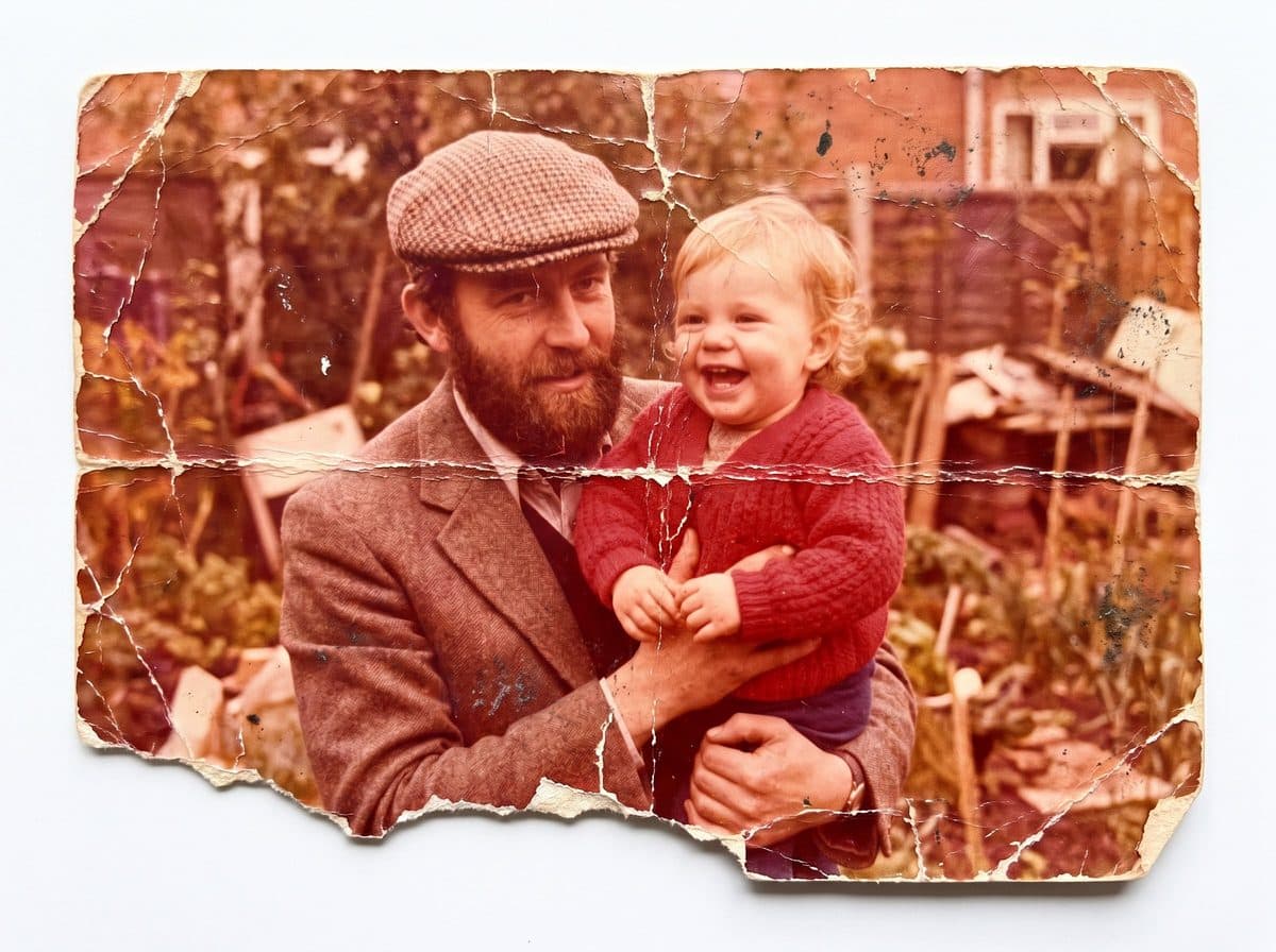 Example: a faded, cracked 1970s colour snapshot with an orange colour cast