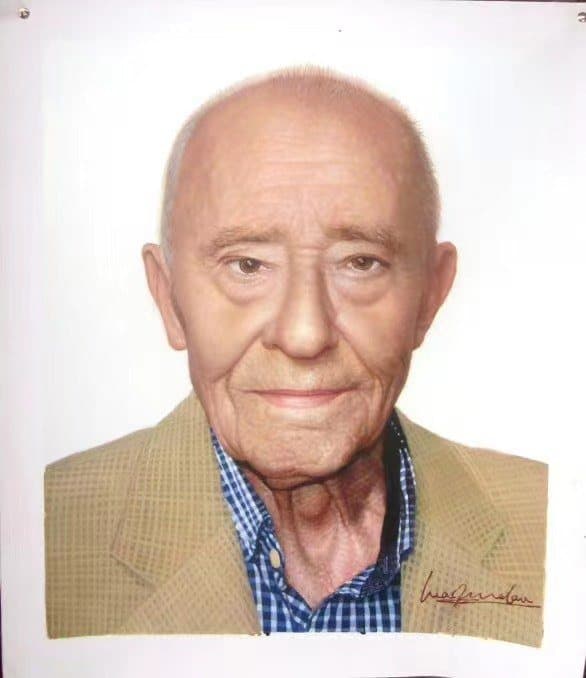 A portrait of an elderly gentleman, hand-painted in oil on canvas from a photograph
