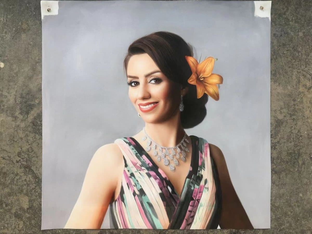 Oil painting of a woman with a flower in her hair