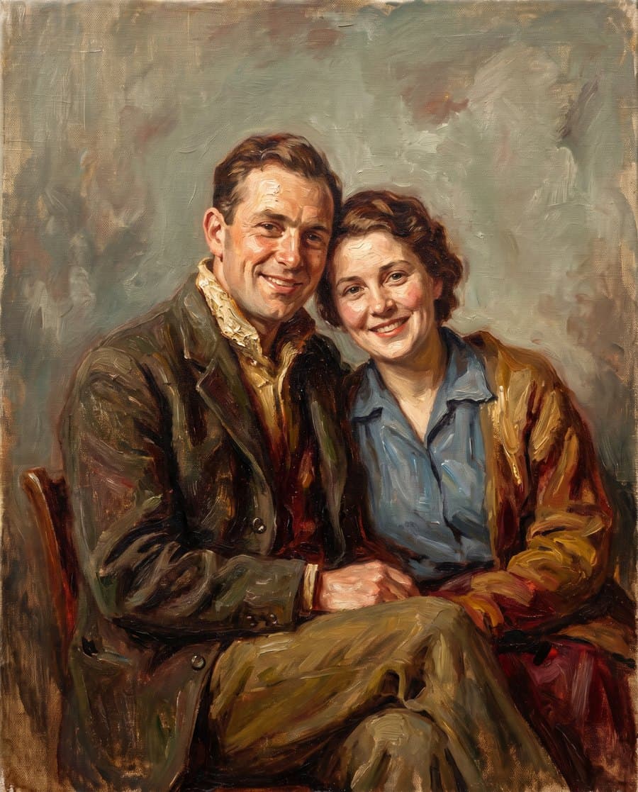 A couple hand-painted in oil on canvas