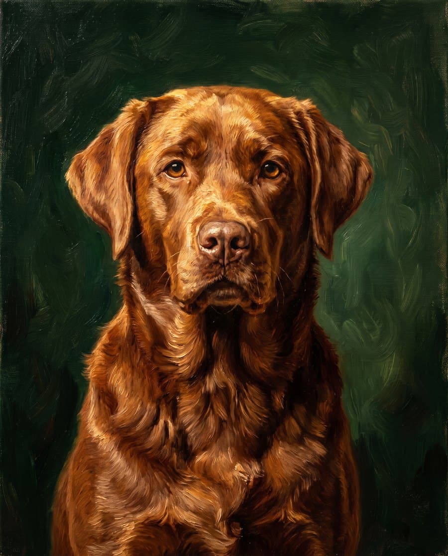 A dog hand-painted in oil on canvas from the owner's photograph