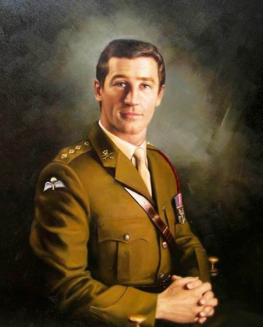 A memorial portrait hand-painted in oil on canvas