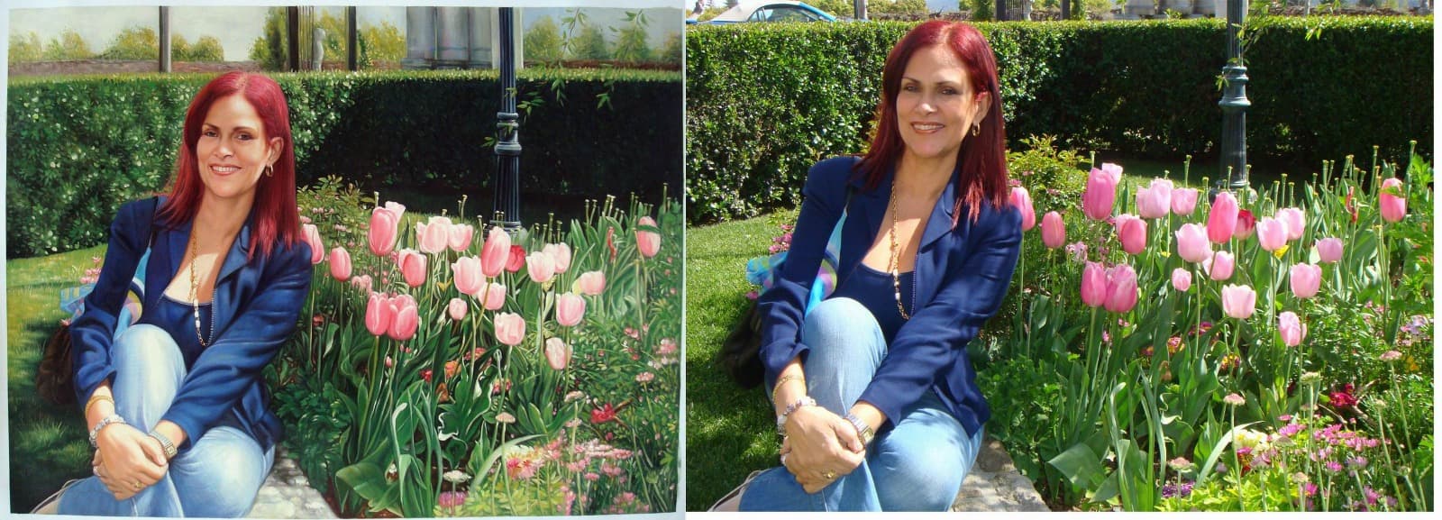 Woman Tulips Garden Portrait