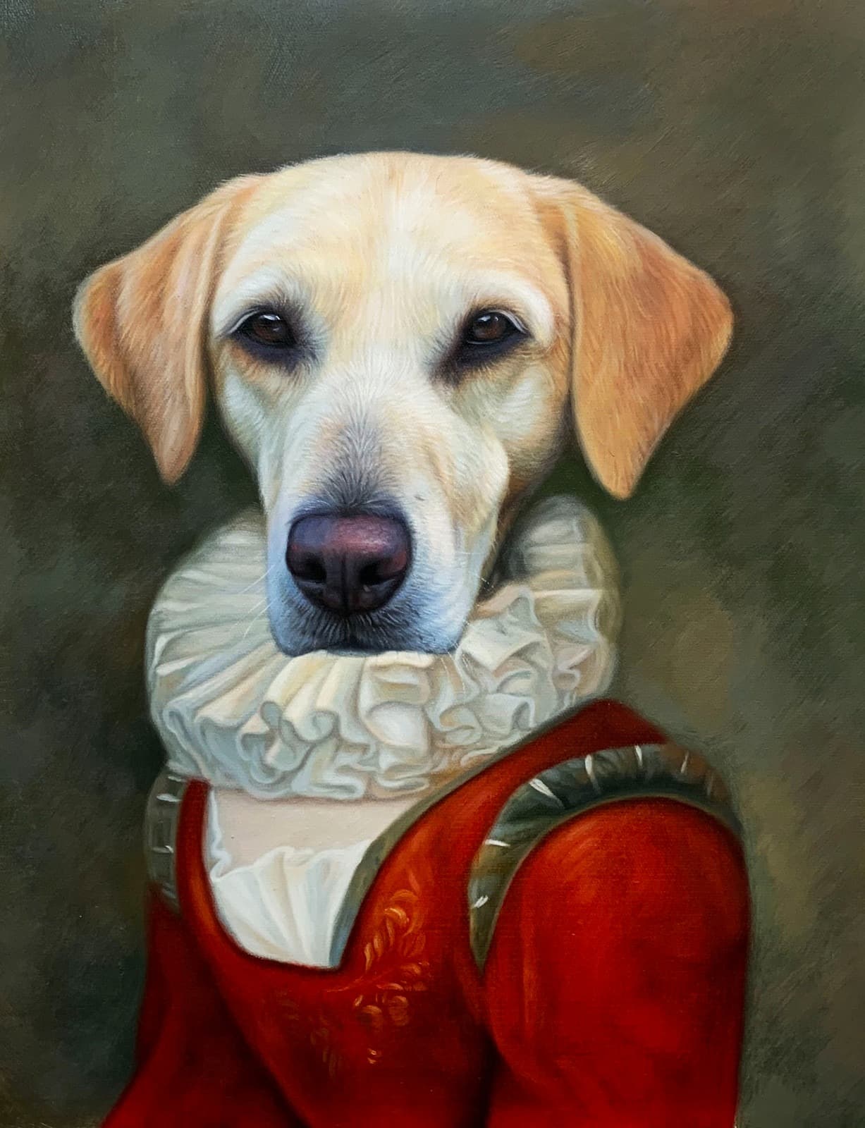 Dog Yellow Labrador Renaissance Red Doublet