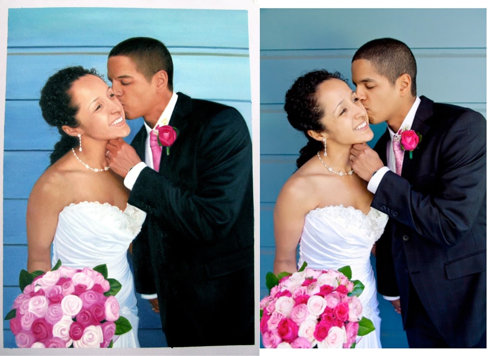 Wedding Couple Pink Bouquet Beach