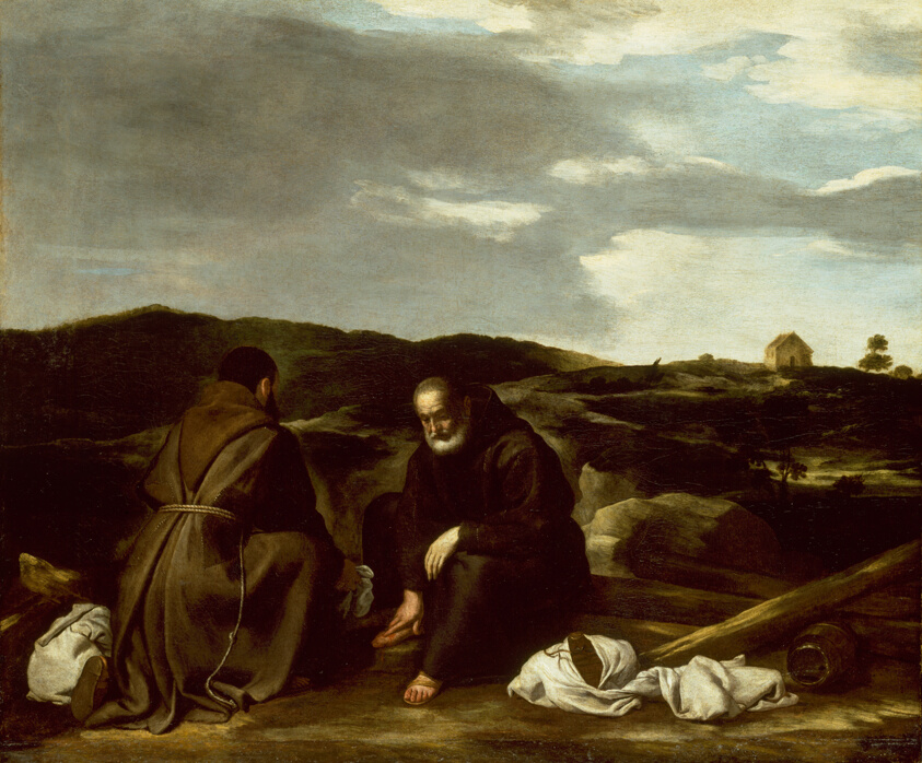 Two Monks in a Landscape by Italian