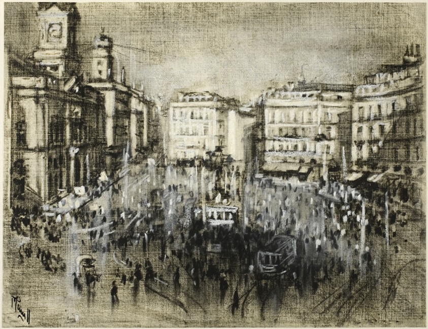 Puerta del Sol, Madrid, from Castilian Days by Joseph Pennell