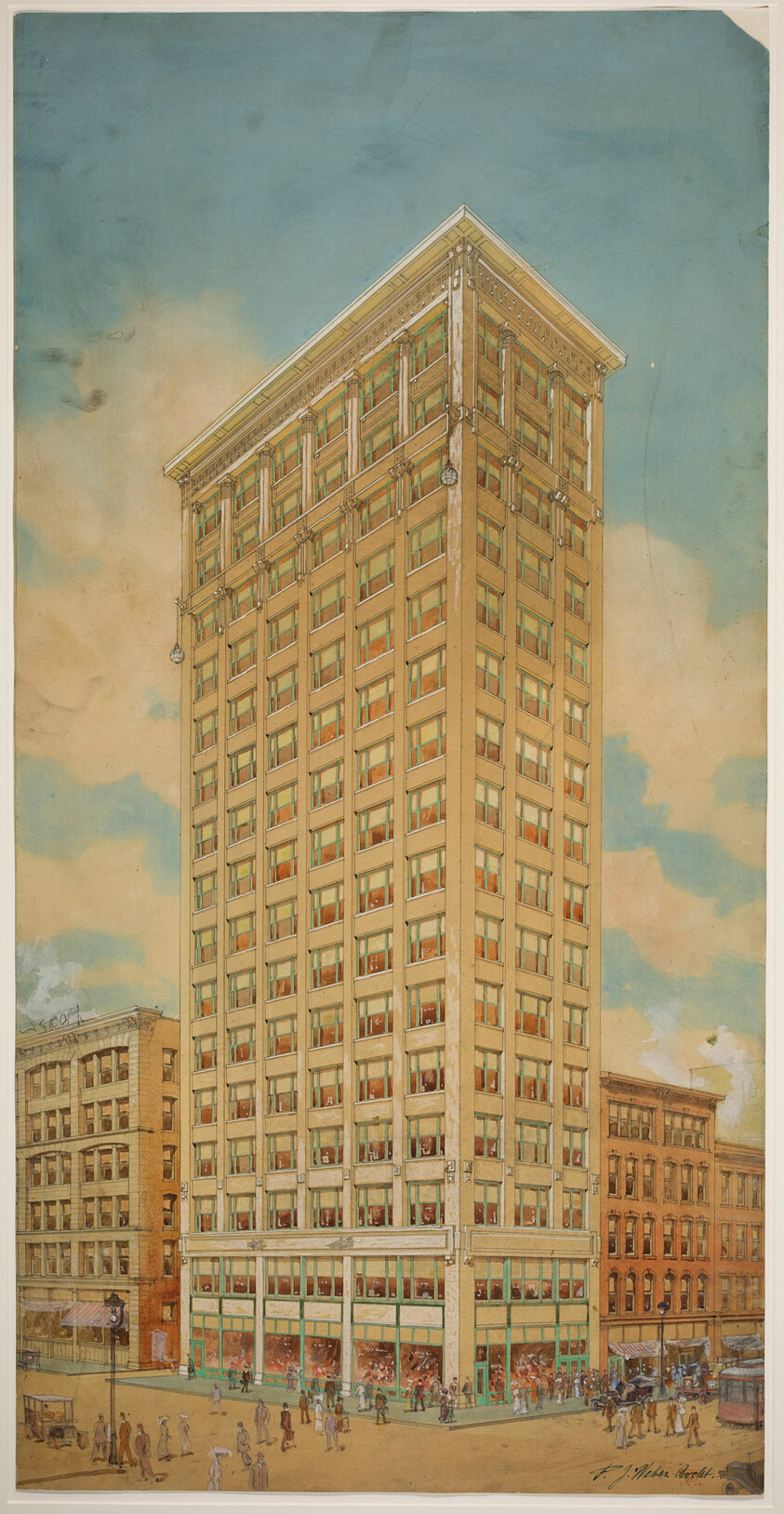 Prairie School Skyscraper, Chicago, Illinois, Perspective by Peter Joseph Weber