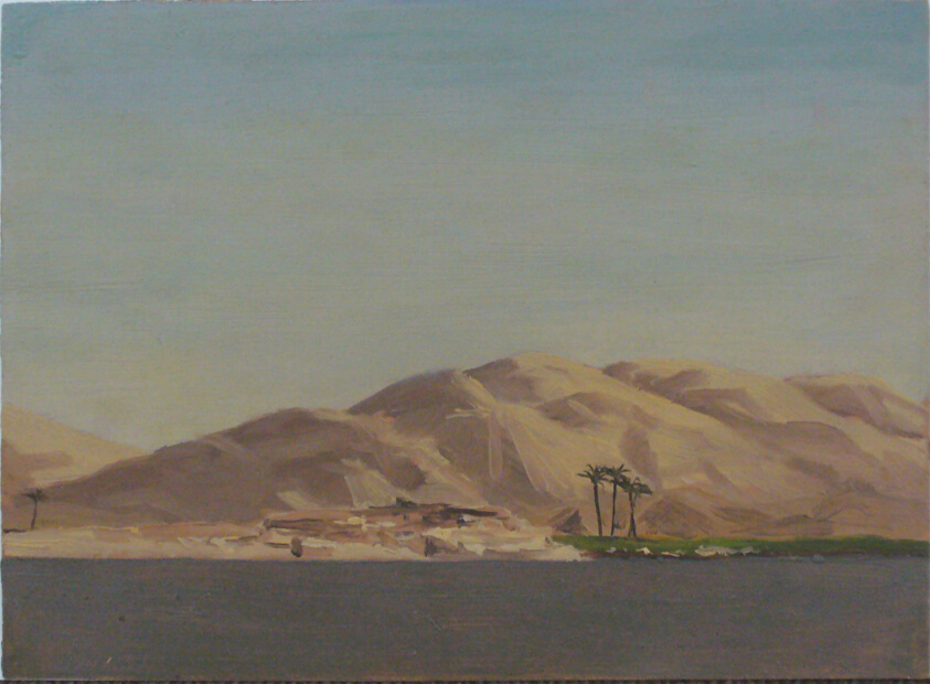 Four Palms on Verdant Field Near Nile by Lockwood de Forest