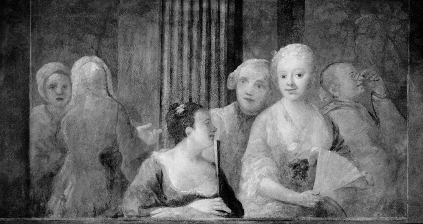Fashionable Figures, with Two Women Holding Fans by British School