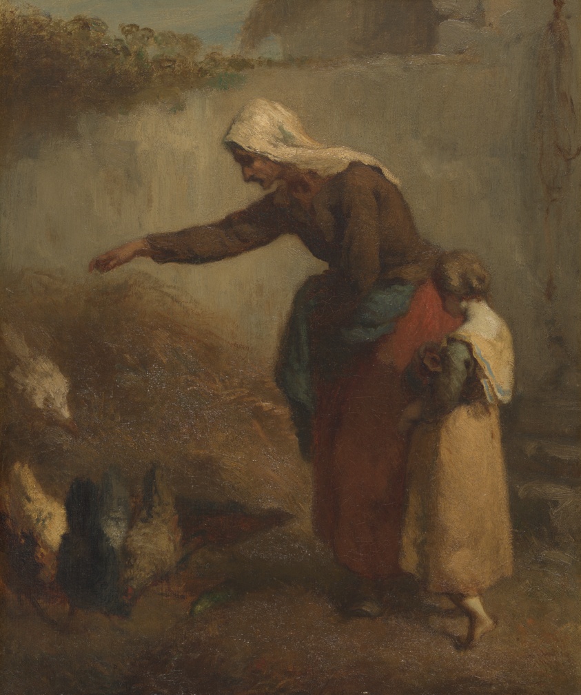 Woman Feeding Chickens by Jean François Millet