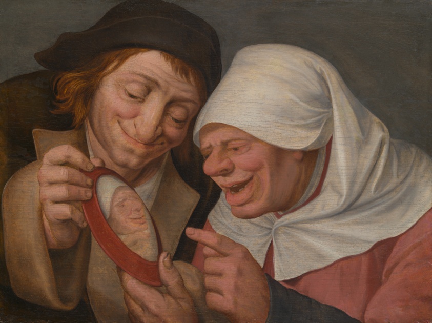 Two Peasants Looking at a Mirror by Follower of Jan Massys