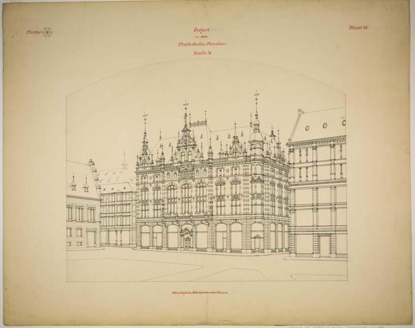Rathskeller Neubau, Halle (Saale), Saxony-Anhalt, Germany, Perspective (unfinished) by Peter Joseph Weber