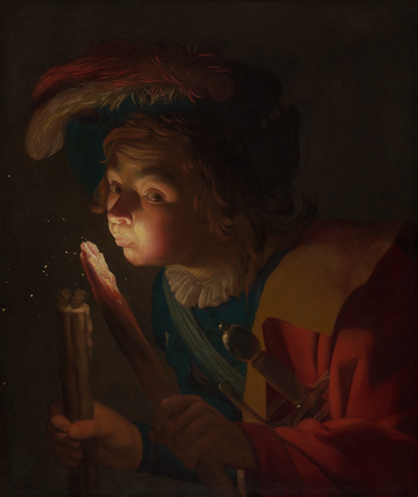 A Boy Blowing on a Firebrand by Gerrit van Honthorst