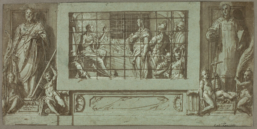 Saint Catherine in Prison Converting the Empress Faustina to Christianity, Flanked by Saints Saturnius and Simon by Federico Zuccaro