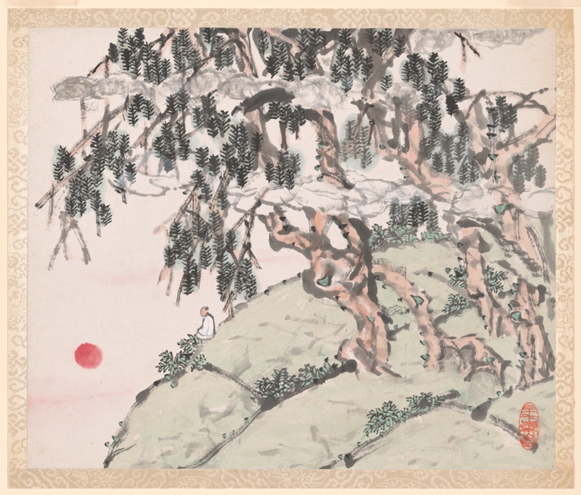 Landscape and Figure, from an album of Landscapes and Calligraphy for Liu Songfu 山水册页 by Xugu