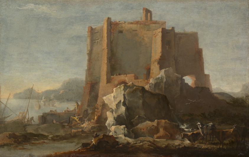 Landscape with Rock and Fortress by Domenico Gargiuli (Micco Spadaro)
