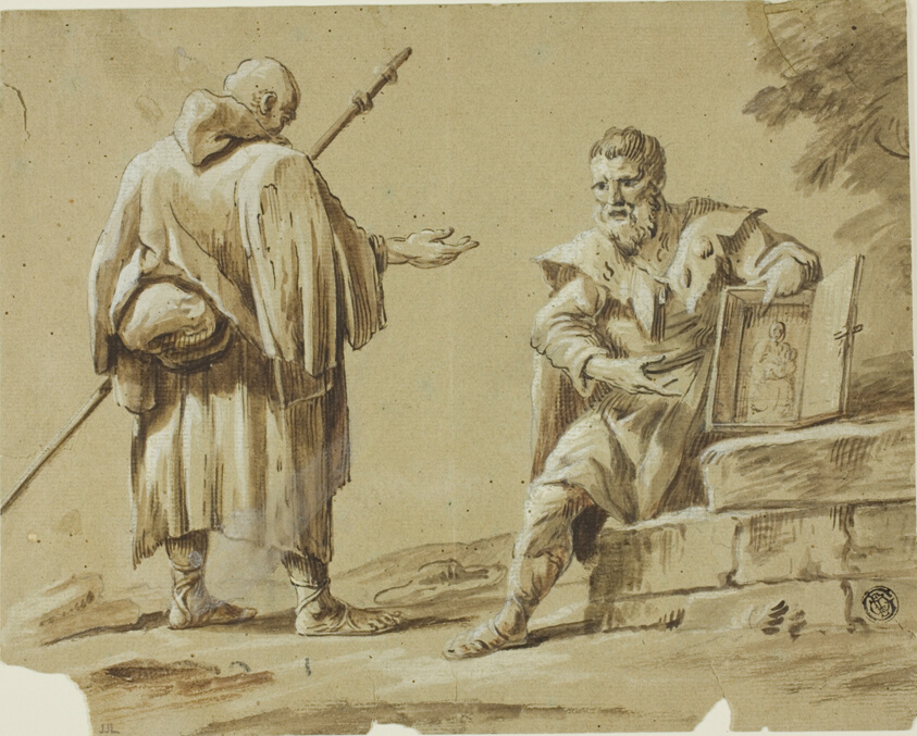 Two Pilgrims with Portable Shrine by Tiberius Dominikus Wocher
