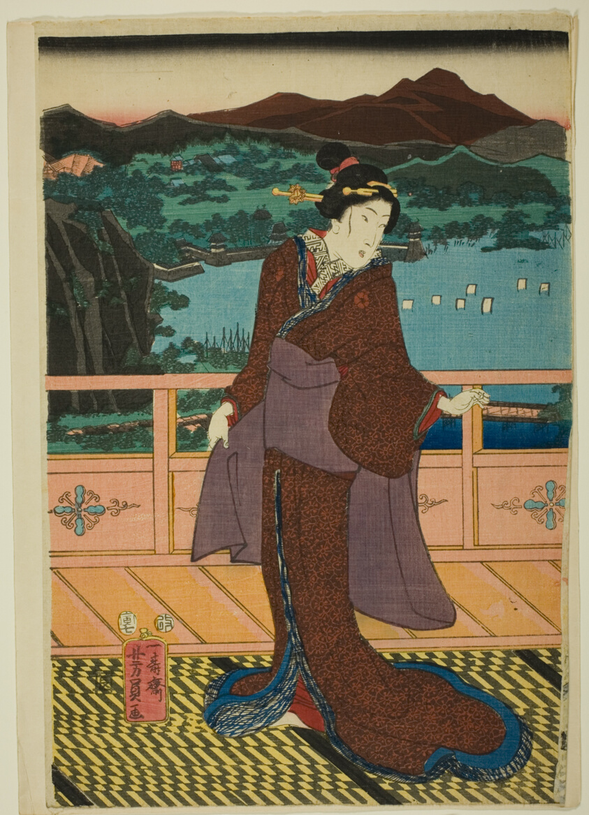 The Eight Views at Lake Biwa in the Evening (Omi Hakkei Moku) by Utagawa Yoshikazu