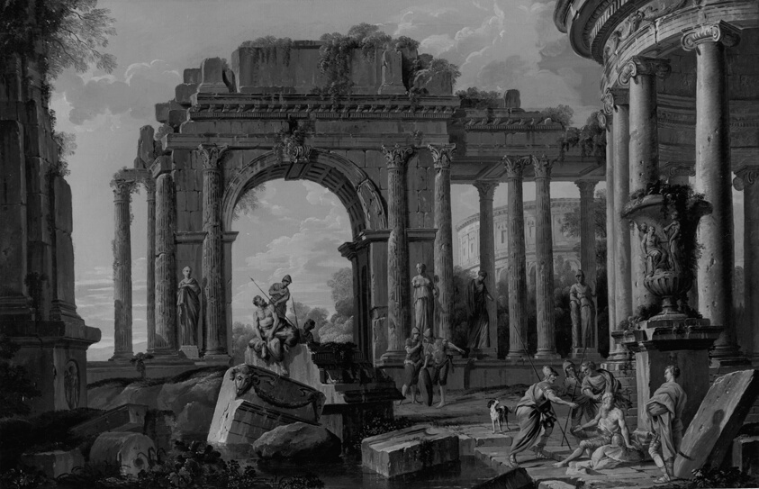 Architectural Landscape with Belisarius Receiving Alms by French School