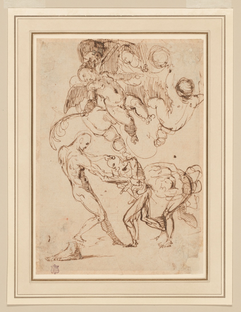 A Study of Bound Male Figures being Manhandled, and Various Putti, One Holding a Palm Frond by Italian School