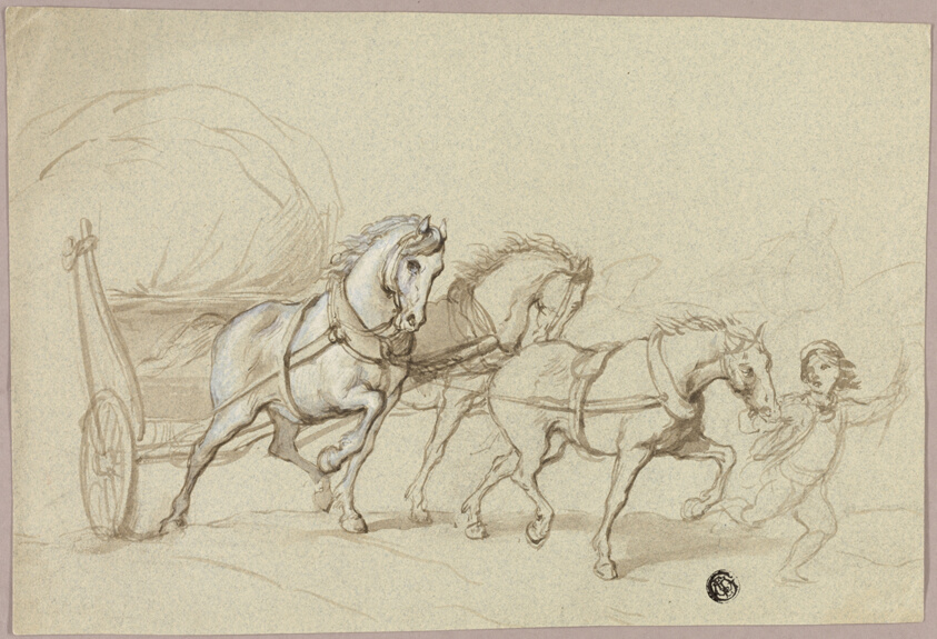 Child Leading Three Horses and Wagon by Thomas Stothard