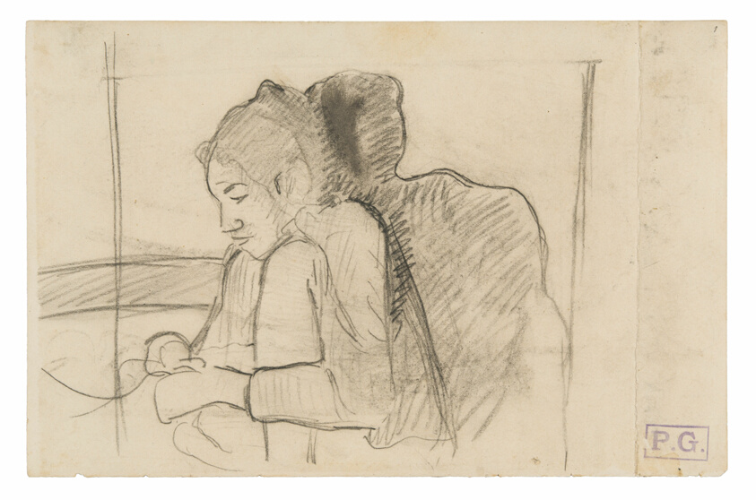 Seated Tahitian Woman (recto), Sketches of Roosters and Chickens (verso) by Paul Gauguin