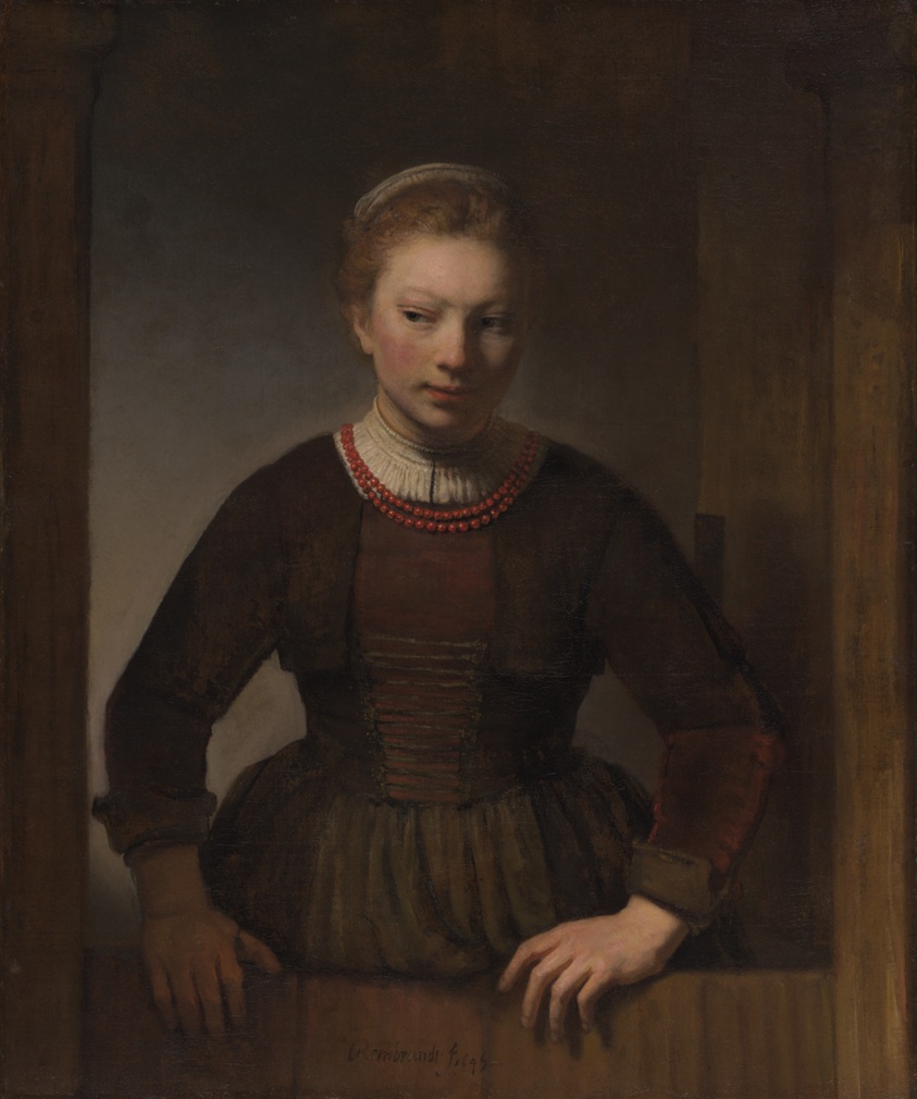 Young Woman at an Open Half-Door by Workshop of Rembrandt van Rijn