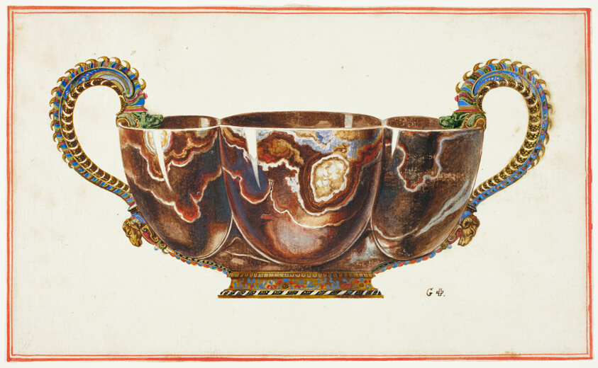 Basin with Enamelled Handles, Decorated with Dragon and Ram Heads by Giuseppe Grisoni