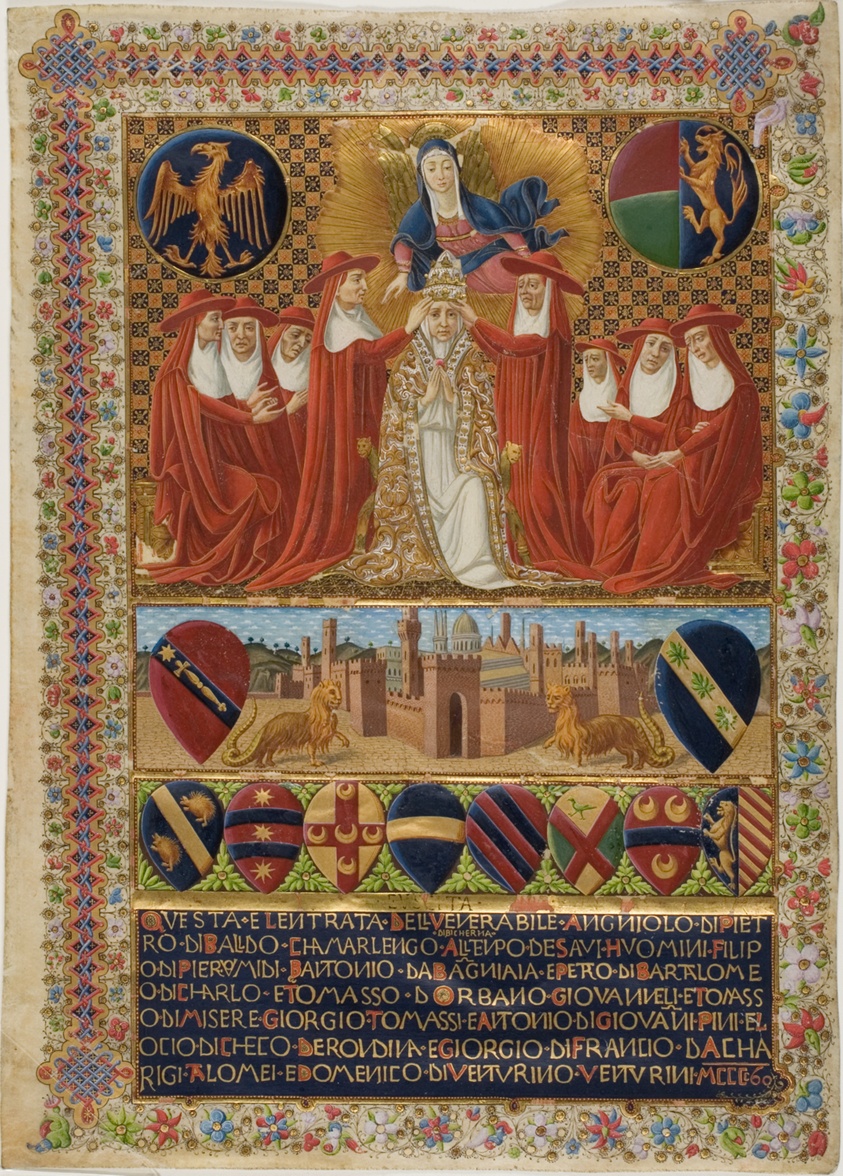 Pope Pius II, frontispiece to a Constitution of the Sienese Church of the Year 1464 by Vecchietta (Lorenzo di Pietro di Giovanni)