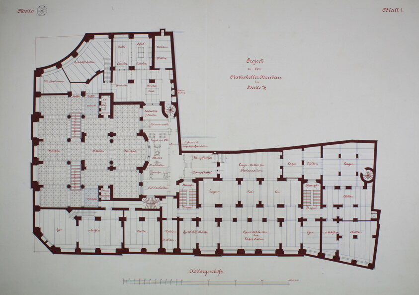 Rathskeller Neubau, Halle (Saale), Saxony-Anhalt, Germany, Basement Plan by Peter Joseph Weber
