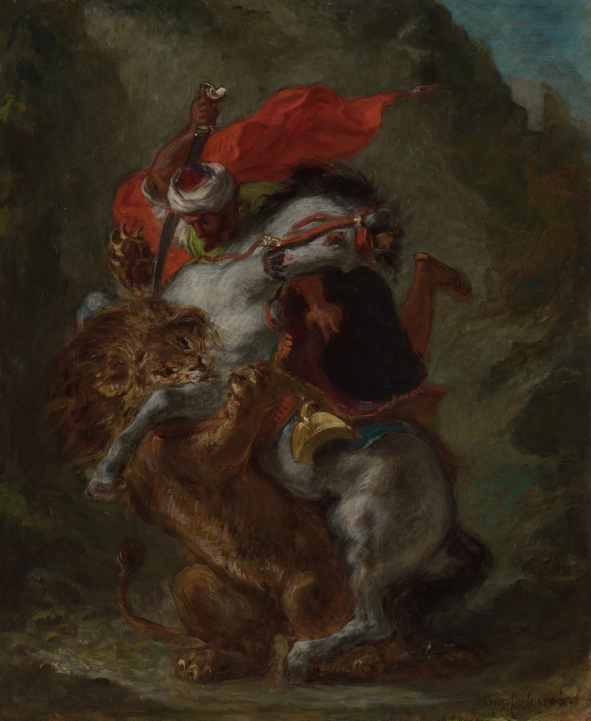 Arab Horseman Attacked by a Lion by Eugène Delacroix