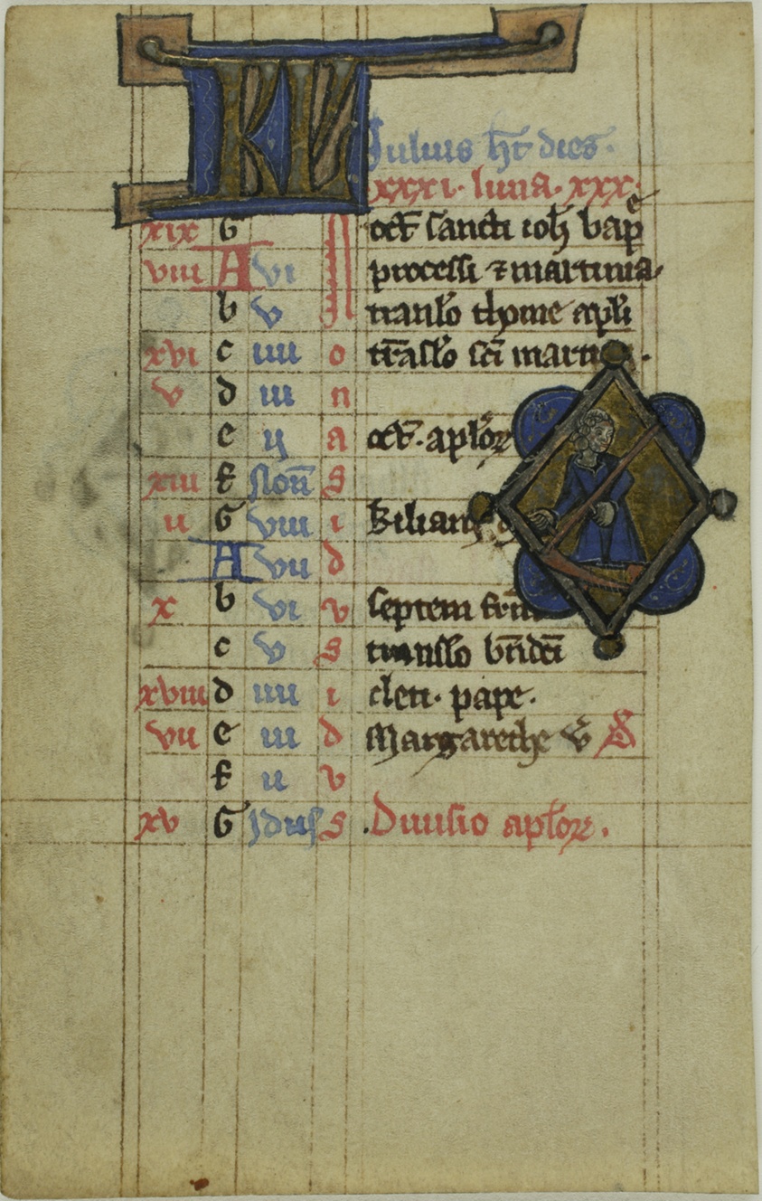 Figure with Scythe, Illuminated Initials "KL" or "BV" recto, and Fish with Lobster Claws, verso, from a Psalter or Book of Hours by Anonymous Benedictine Monk/Scribe