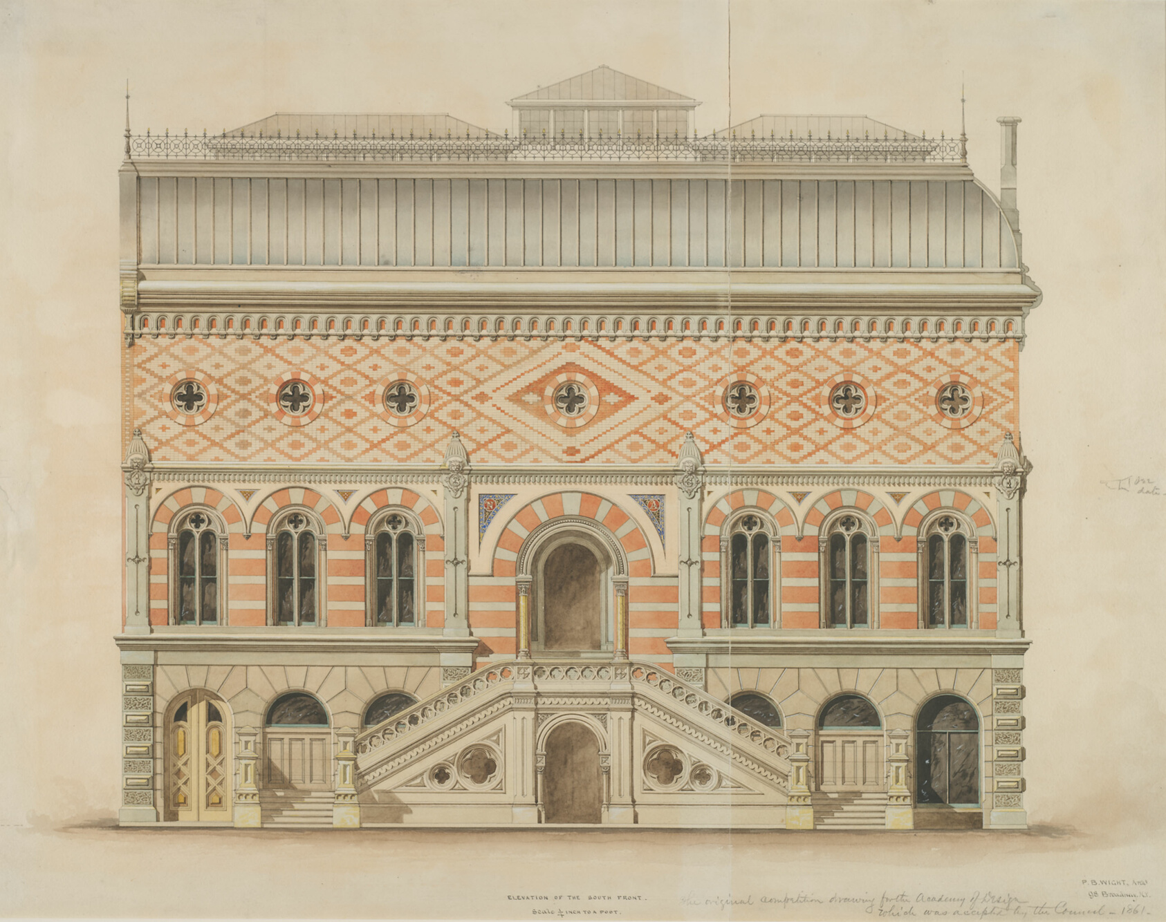 National Academy of Design Competition, New York, New York, South Elevation by Peter Bonnett Wight