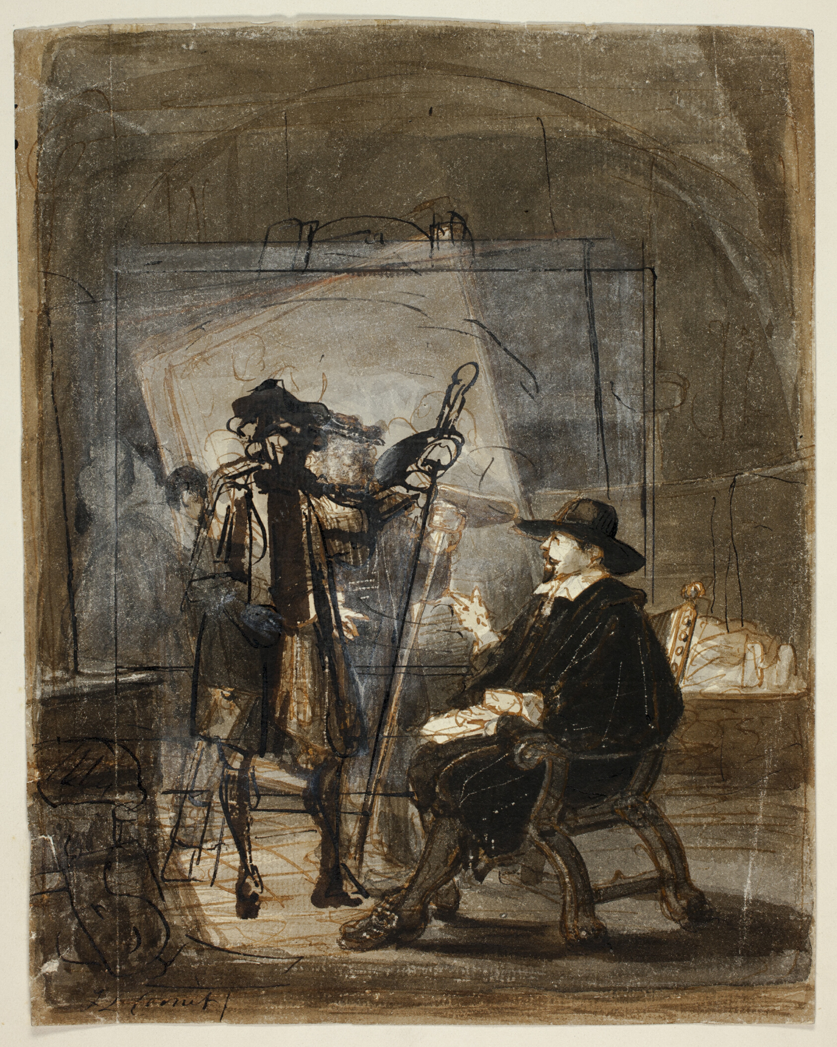 Dr. Nicholas Tulp in Rembrandt's Studio (recto); Scene from Rembrandt's Life (?) (verso) by Jacobus Ludovicus Cornet