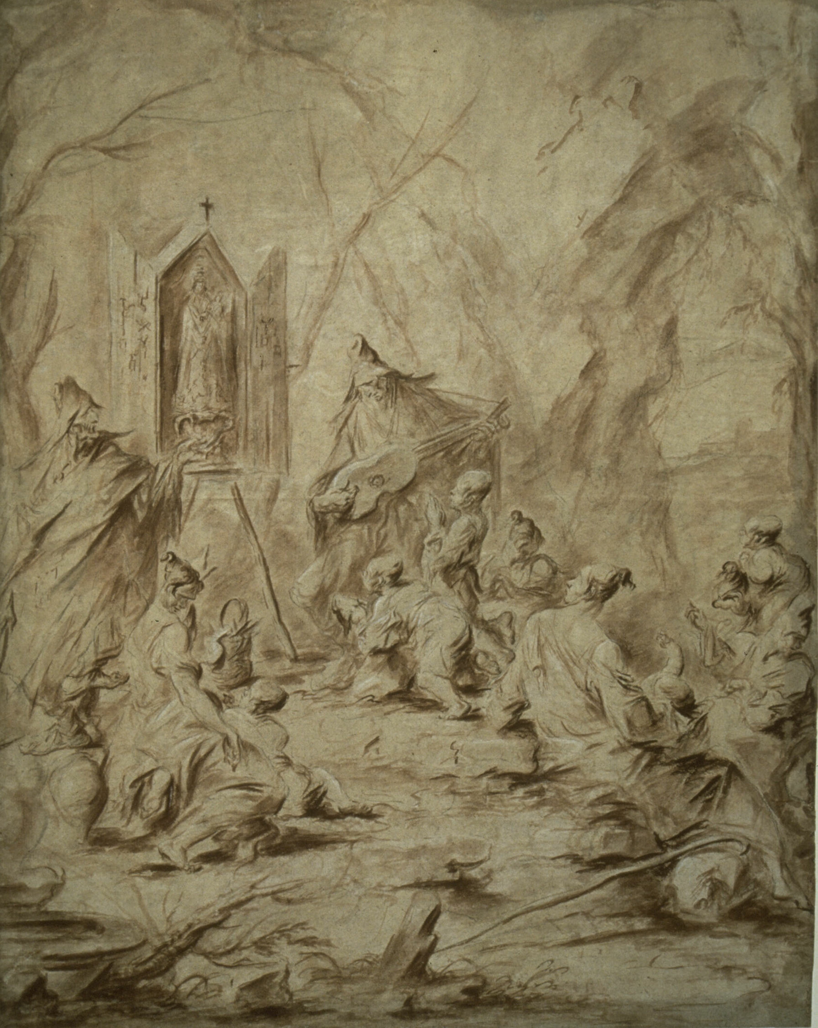 Ballad Singer at a Shrine of the Virgin by Alessandro Magnasco
