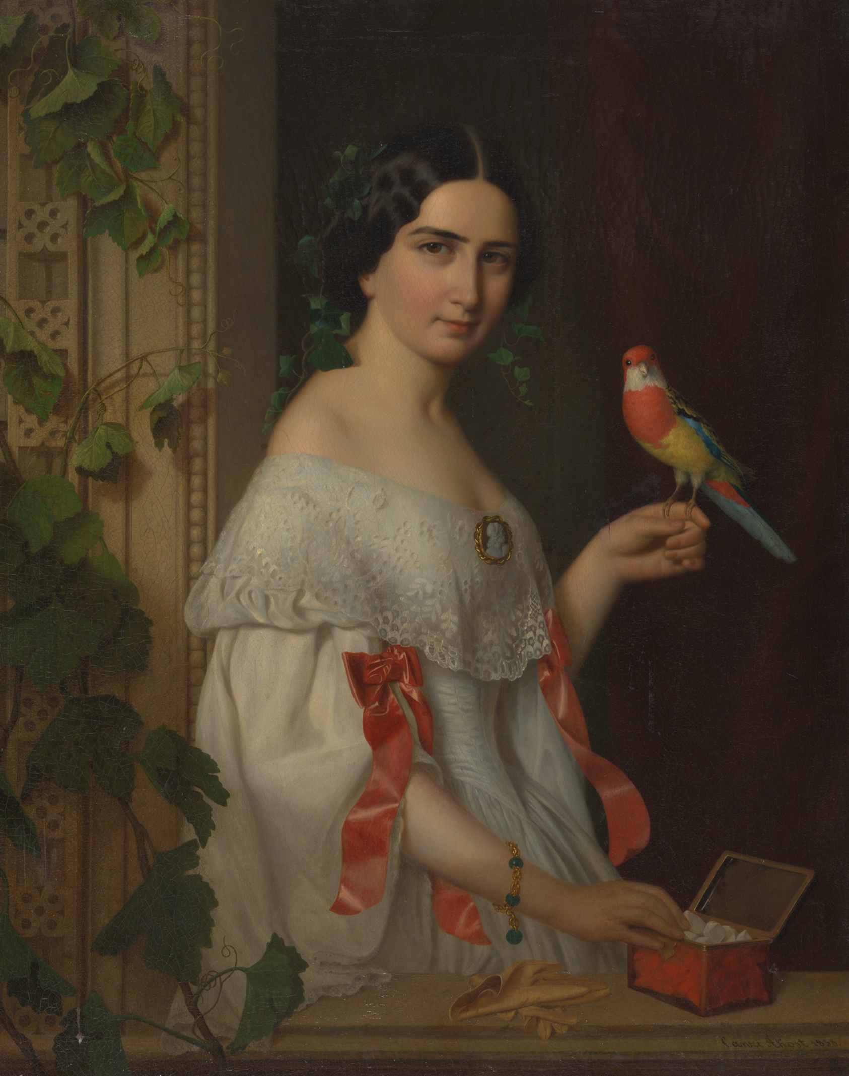Untitled (Lady with a Parakeet) by August (Ágost) Canzi
