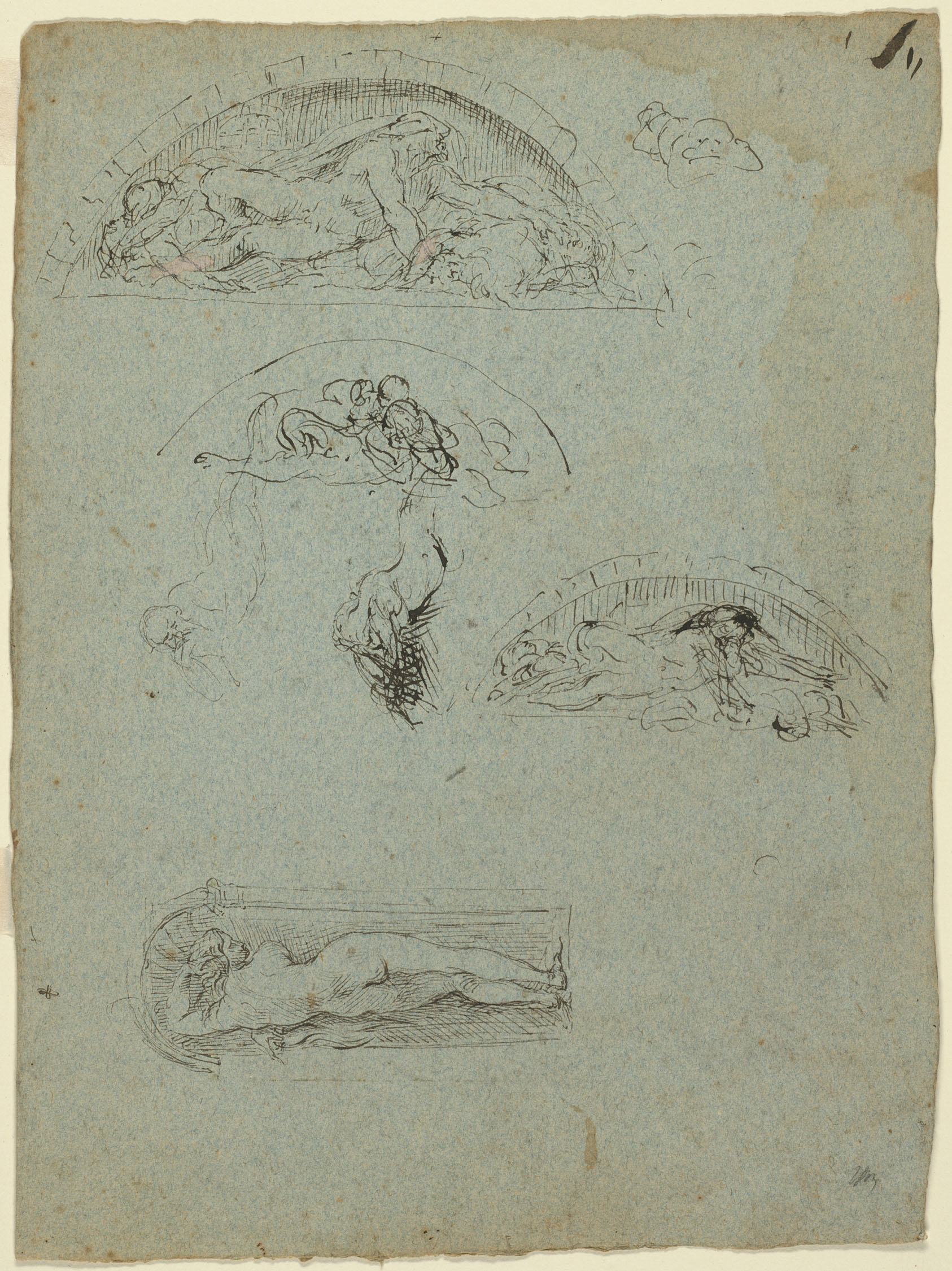 Standing Figure in a Niche and Studies for the Ugolino Group (recto); Red-Robed Prelate in a Crowd (verso) by Jean Baptiste Carpeaux