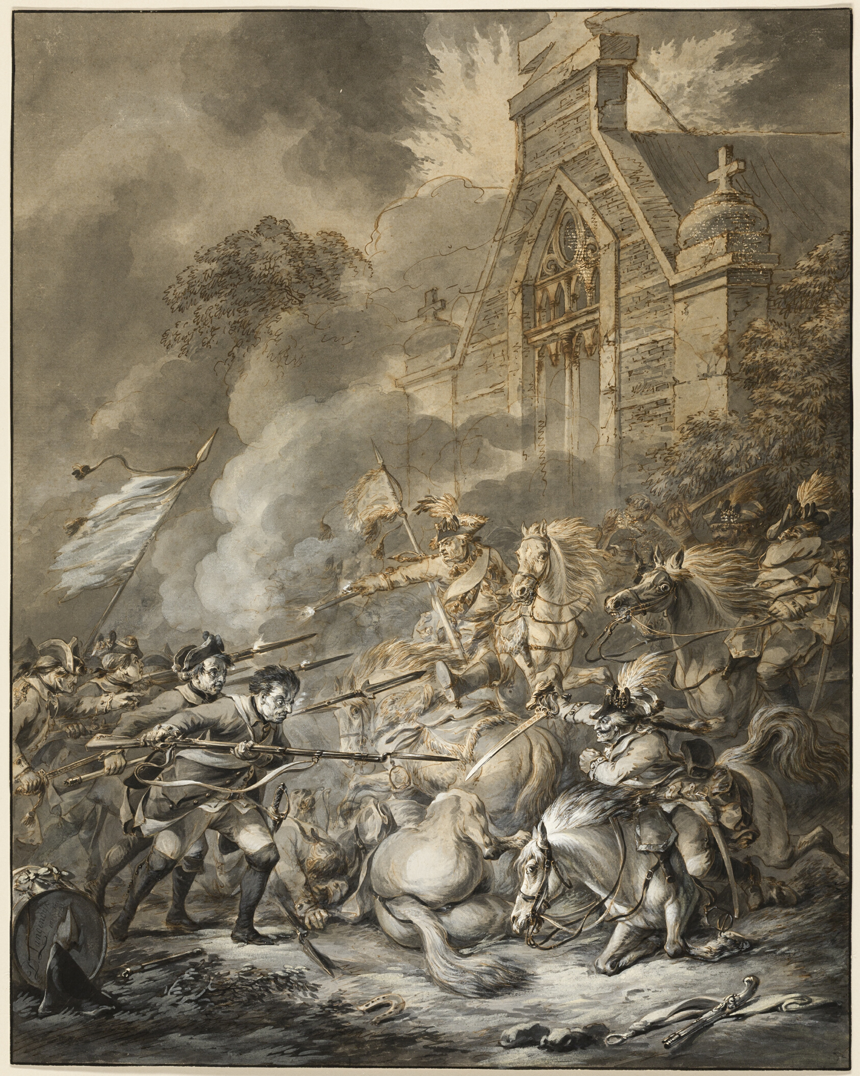 A Skirmish Between the Cavalry Officers and Footsoldiers with Bayonets by Dirk Langendijk